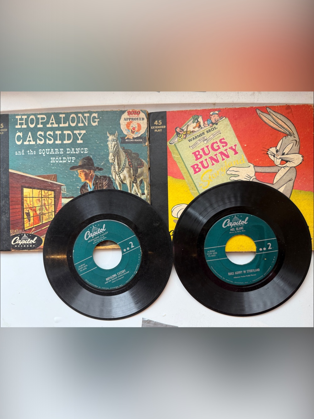 45 RPM Vintage Vinyl Singles - Bugs Bunny and Hopalong Cassidy (Set of 2)